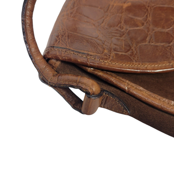Vintage Enzo Angiolini Saddle Bag Dark Brown Crossbody Leather Suede Embossed - Picture 15 of 16